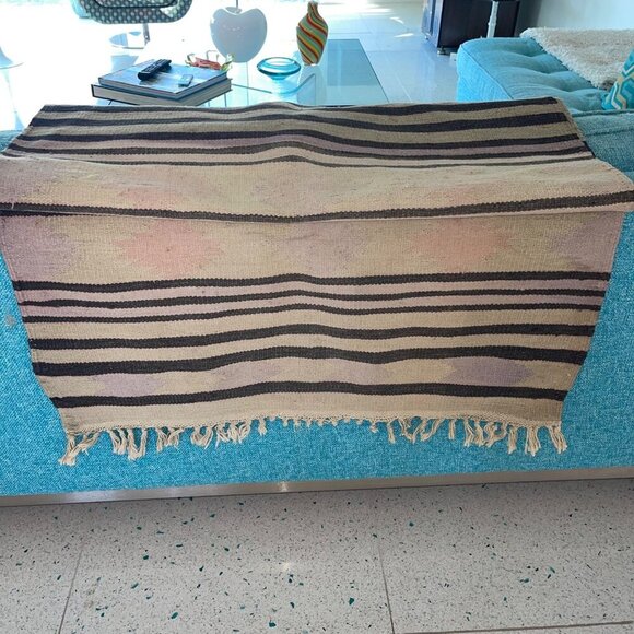 Kilim Floor Rug Tapestry 62 x 34 Multicolor Vegetable Dye Bohemian Geometric - Picture 6 of 7